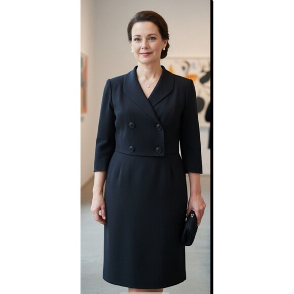 2 Pc Giovanna Ferragamo Vintage Blue Shift Dress & Crop 3/4 Sleeve Jacket M/6